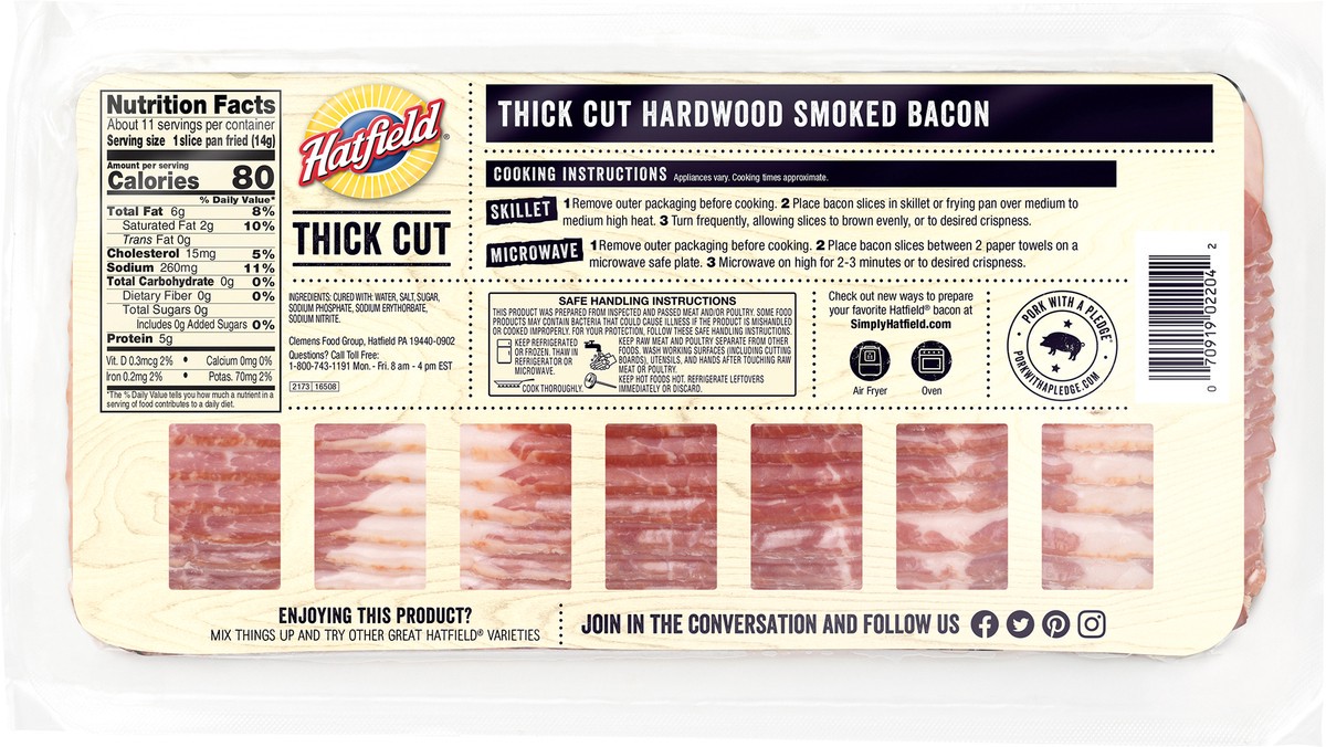 slide 2 of 3, Hatfield Bacon, Hardwood Smoked, Thick Cut, 12 oz