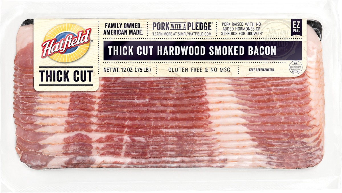 slide 3 of 3, Hatfield Bacon, Hardwood Smoked, Thick Cut, 12 oz