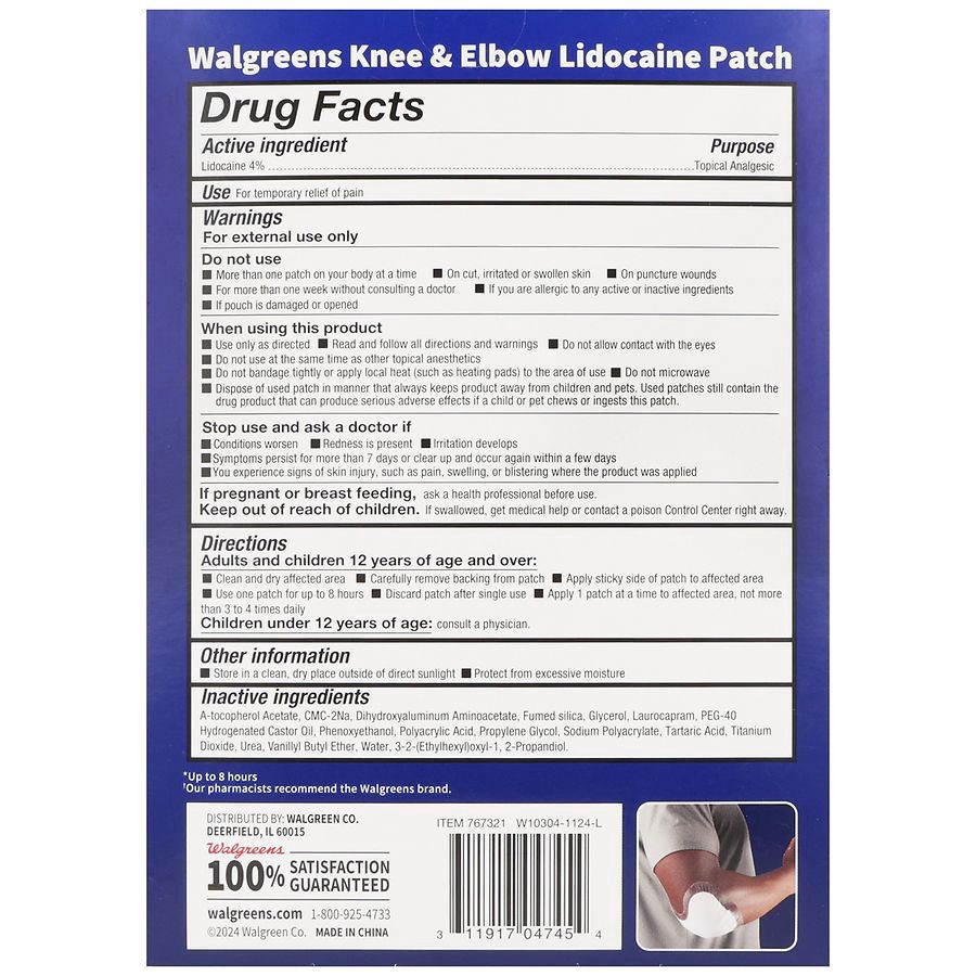 slide 2 of 5, Walgreens Lidocaine Patch Knee & Elbow 6.5 x 5.1 Inches, 6 ct