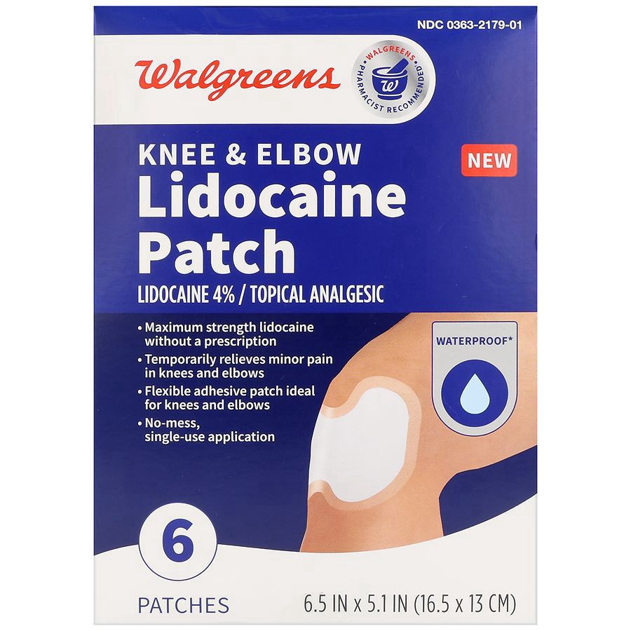 slide 1 of 5, Walgreens Lidocaine Patch Knee & Elbow 6.5 x 5.1 Inches, 6 ct