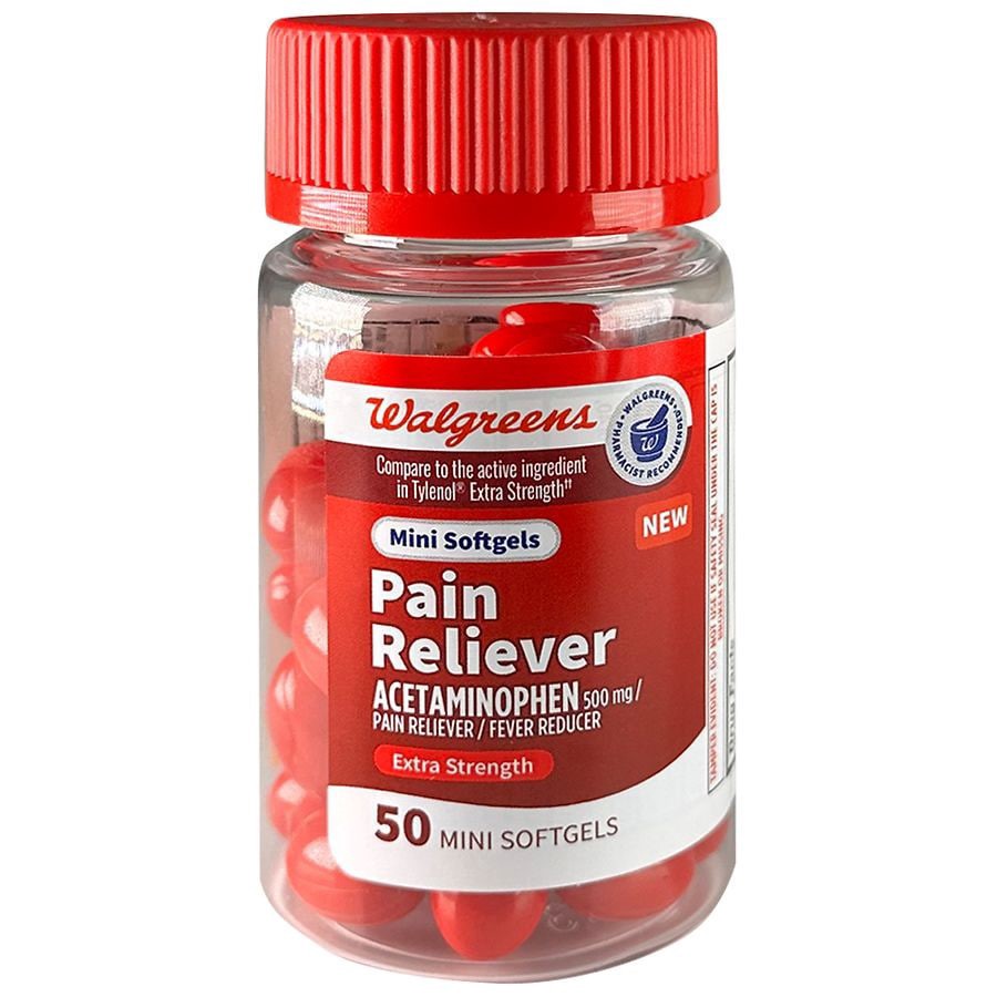 slide 1 of 5, Walgreens Extra Strength Pain Reliever Mini Softgels, 50 ct