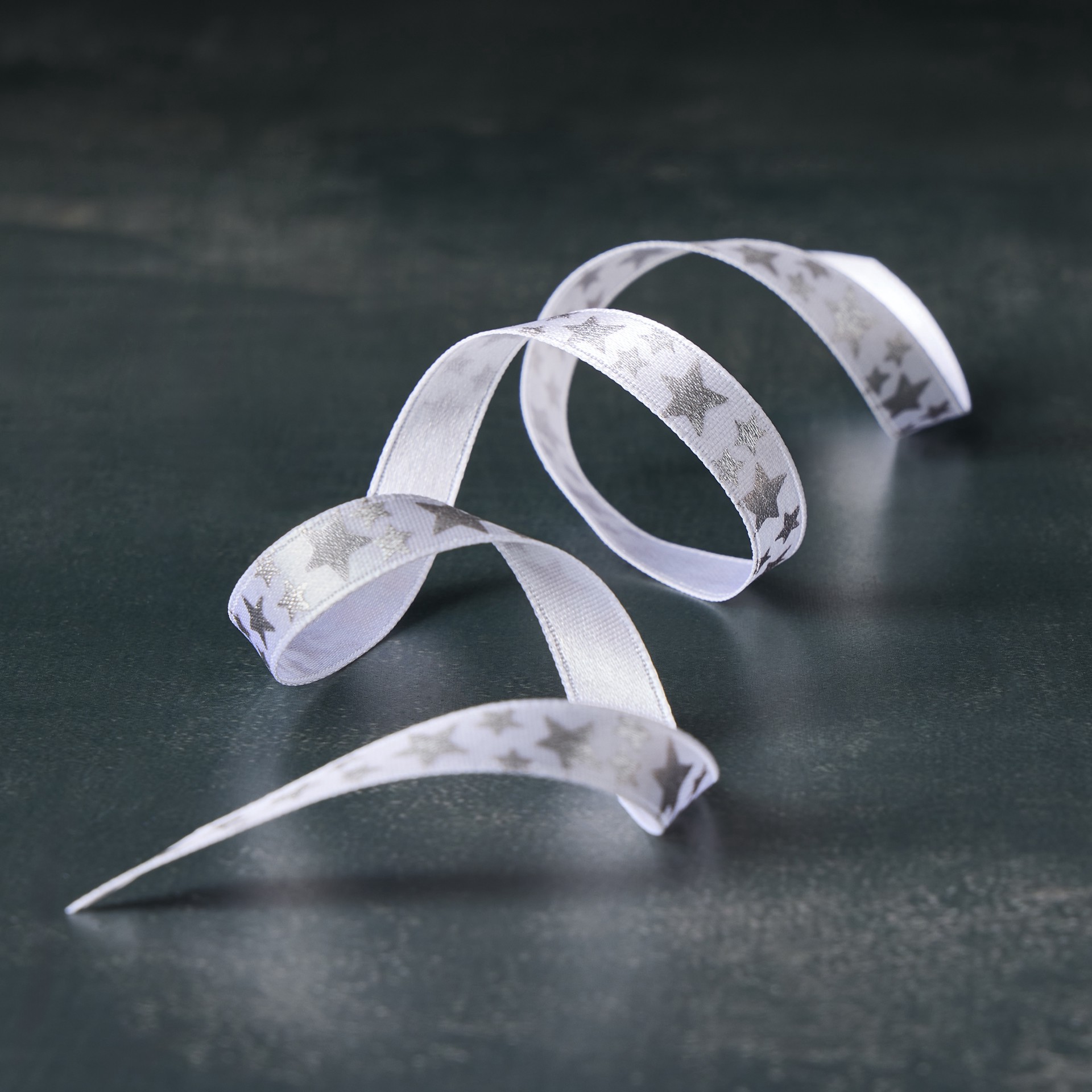 slide 2 of 2, 3/8" X 7yd. White & Silver Foil Stars Satin Ribbon By Celebrate It Classic, 3/8 in x 7 yd