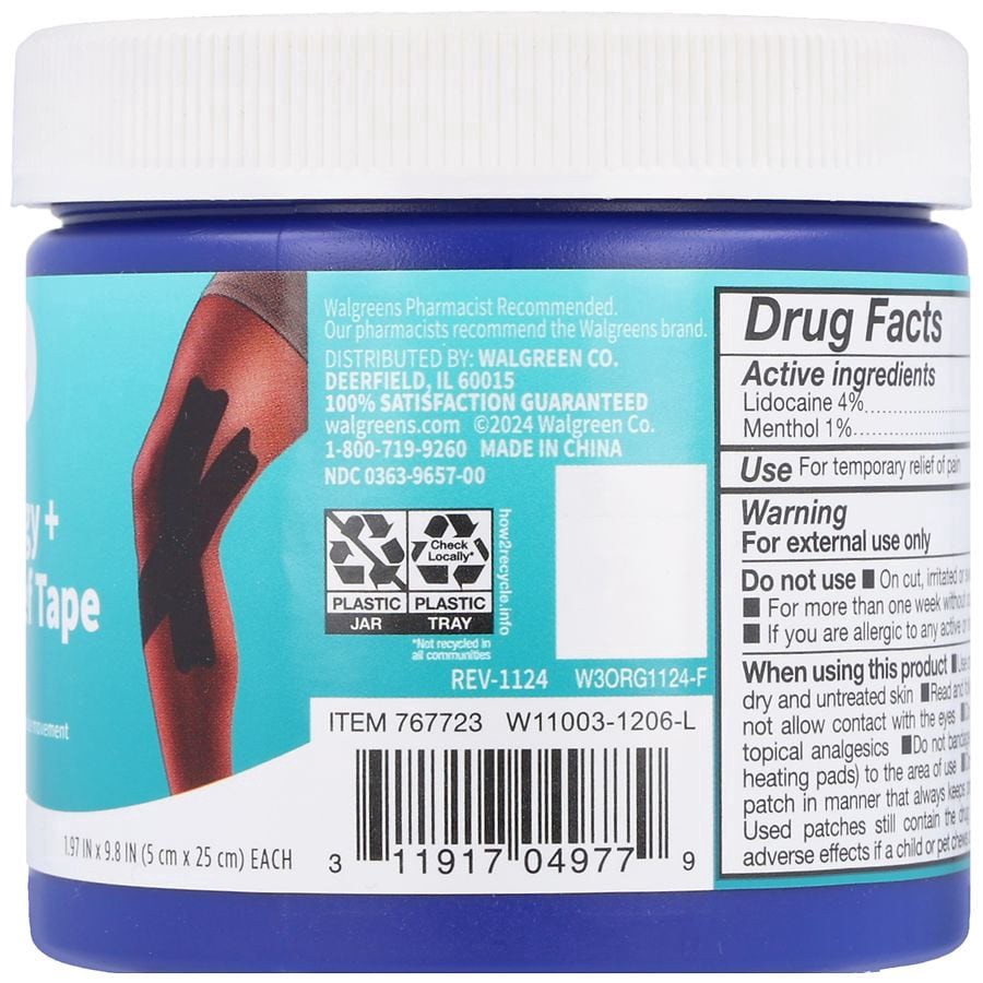slide 5 of 5, Walgreens Dual Action Kinesiology + Pain Relief Tape I-Strips, 20 ct