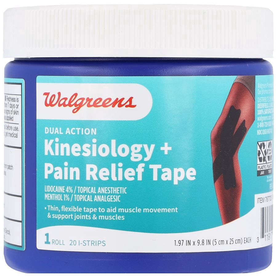 slide 1 of 5, Walgreens Dual Action Kinesiology + Pain Relief Tape I-Strips, 20 ct