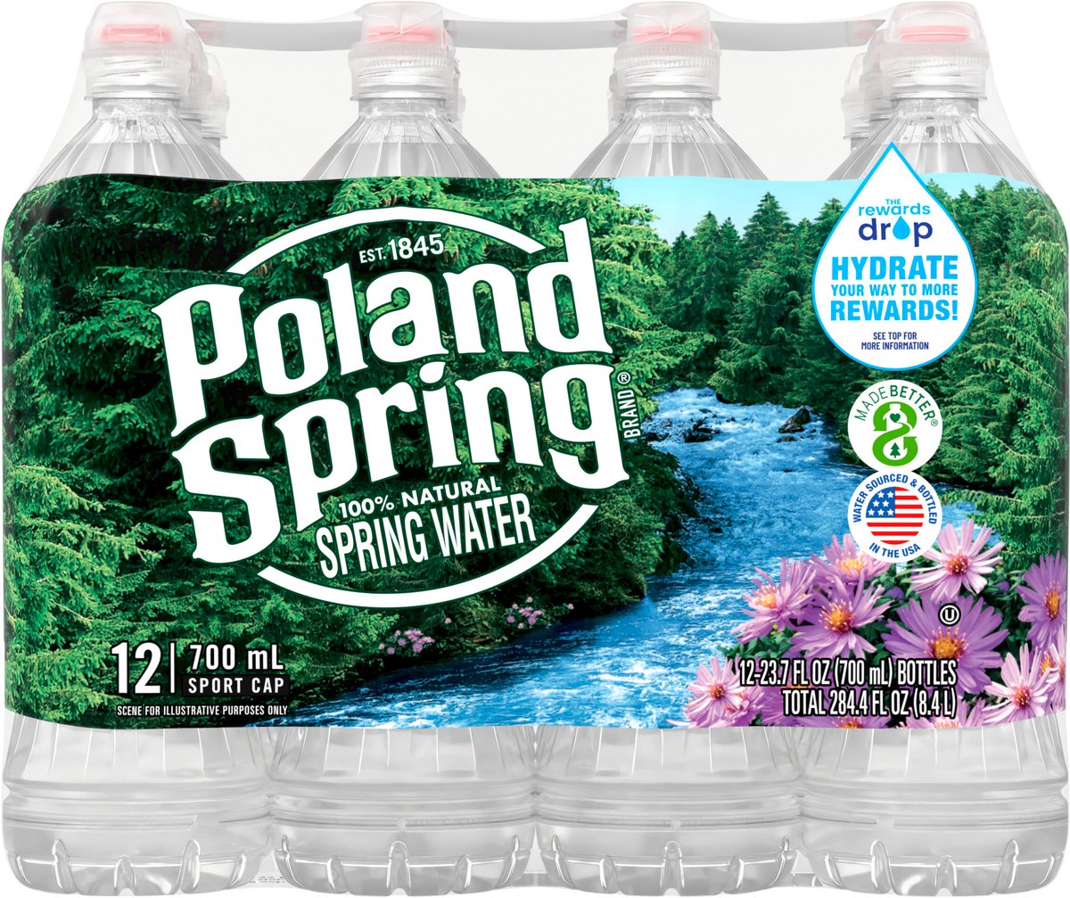 slide 2 of 8, POLAND SPRING Brand 100% Natural Spring Water, 23.7-ounce plastic sport cap bottles (Pack of 12), 23.7 oz