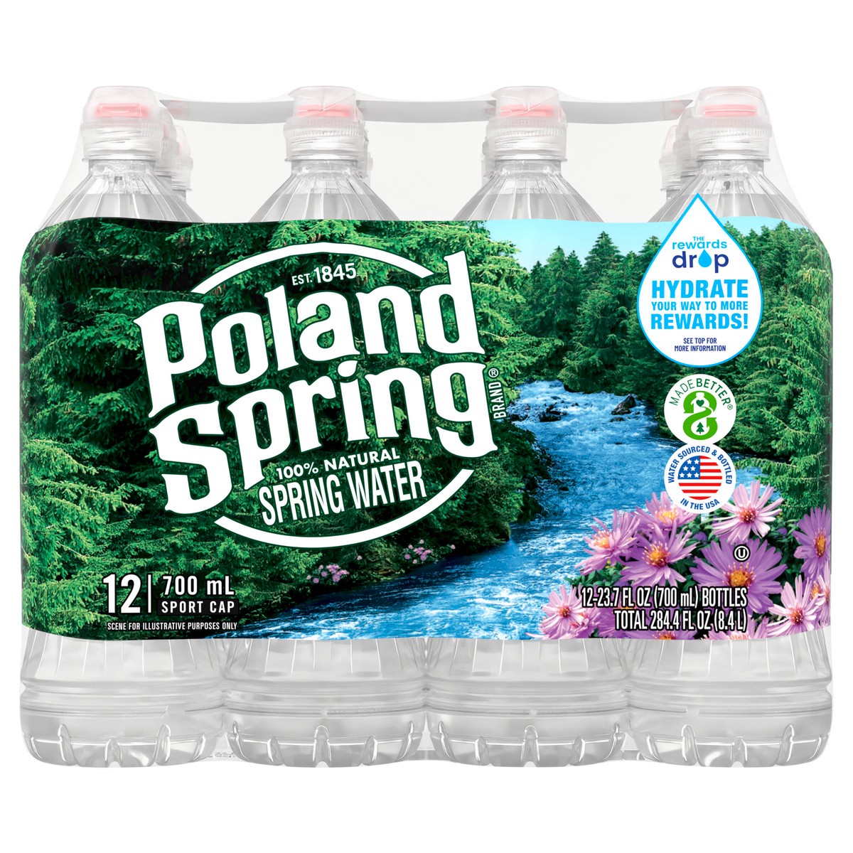 slide 1 of 8, POLAND SPRING Brand 100% Natural Spring Water, 23.7-ounce plastic sport cap bottles (Pack of 12), 23.7 oz