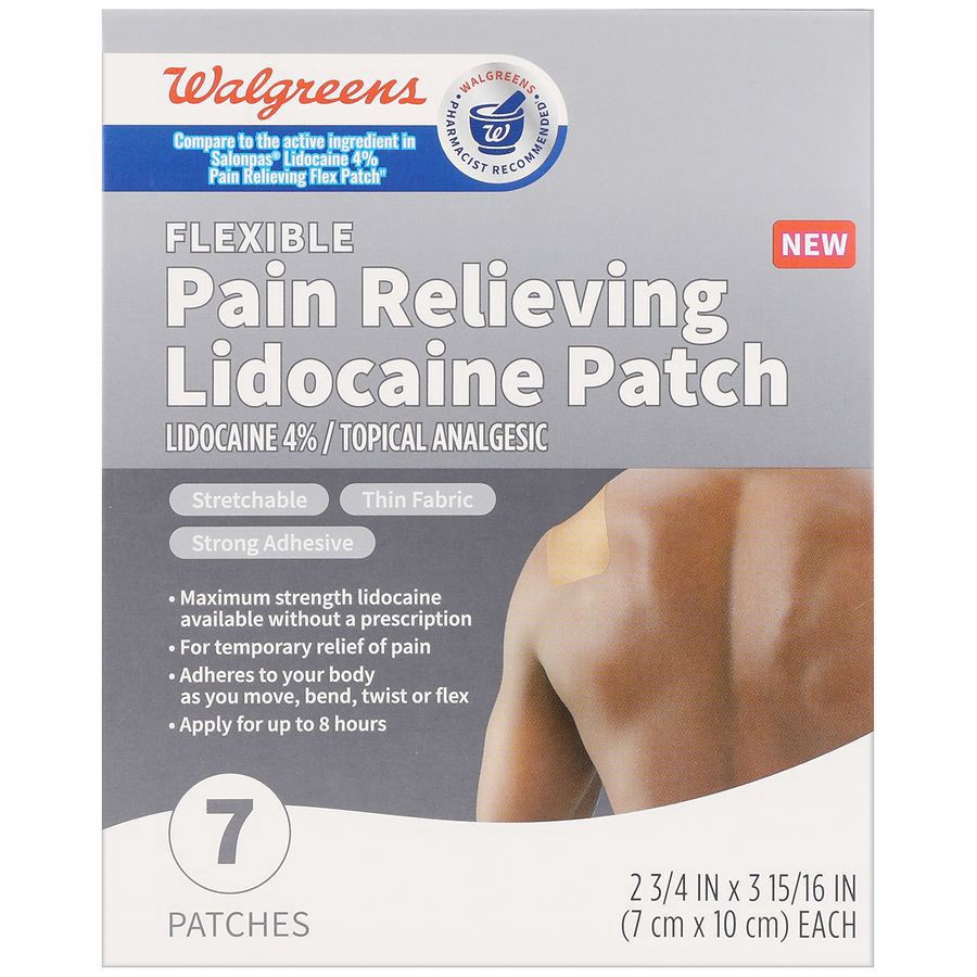 slide 1 of 5, Walgreens Flexible Pain Relieving Lidocaine Patch 2 3/4 x 3 15/16 Inches, 7 ct