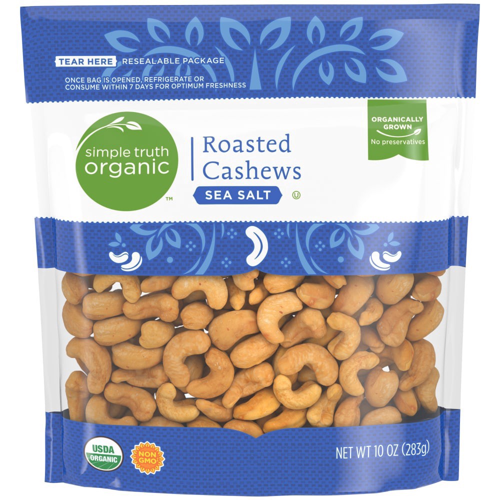 slide 3 of 3, Simple Truth Organic Sea Salt Roasted Cashews, 10 oz