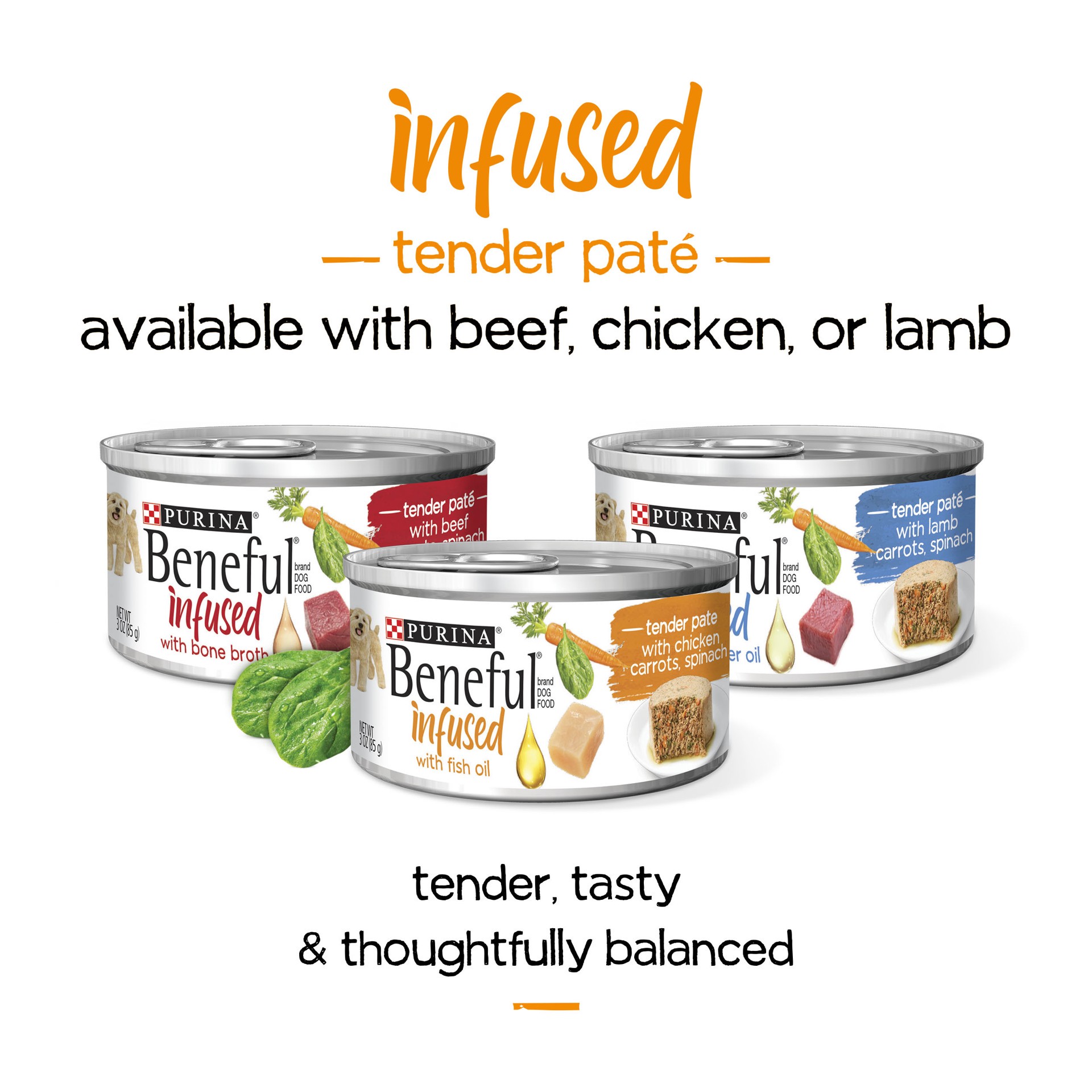 slide 8 of 9, Beneful Purina Beneful Infused Wet Pate Dog Food With Real Chicken, Carrots and Spinach, With Fish Oil for Dogs, 9 oz