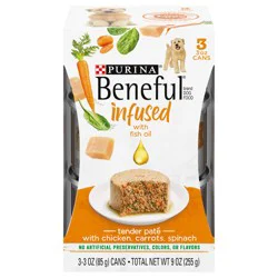 Purina Beneful Infused Wet Pate Dog Food With Real Chicken, Carrots and Spinach, With Fish Oil for Dogs