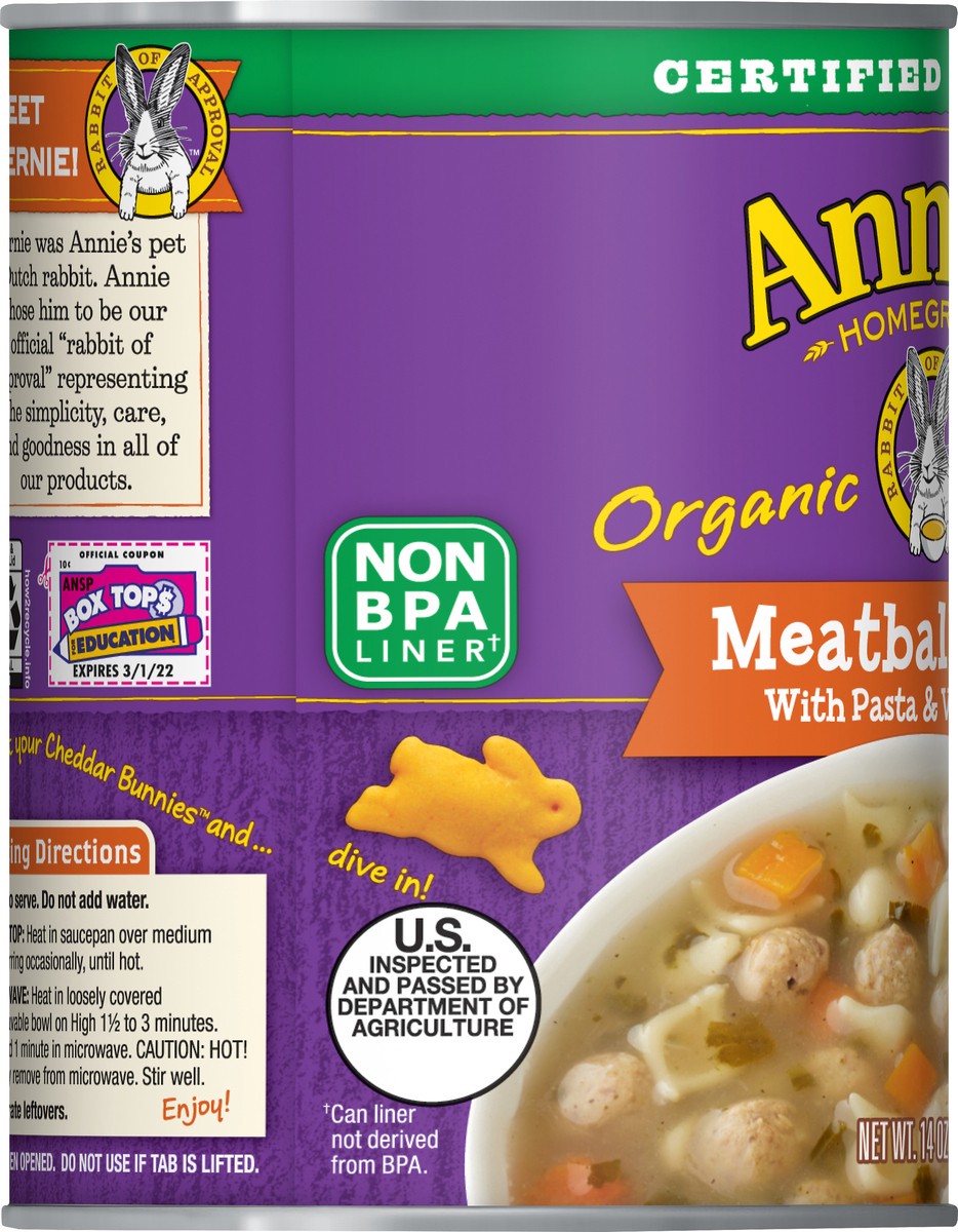 slide 7 of 9, Annie's Organic Meatball Soup with Pasta & Vegetables 14 oz, 14 oz