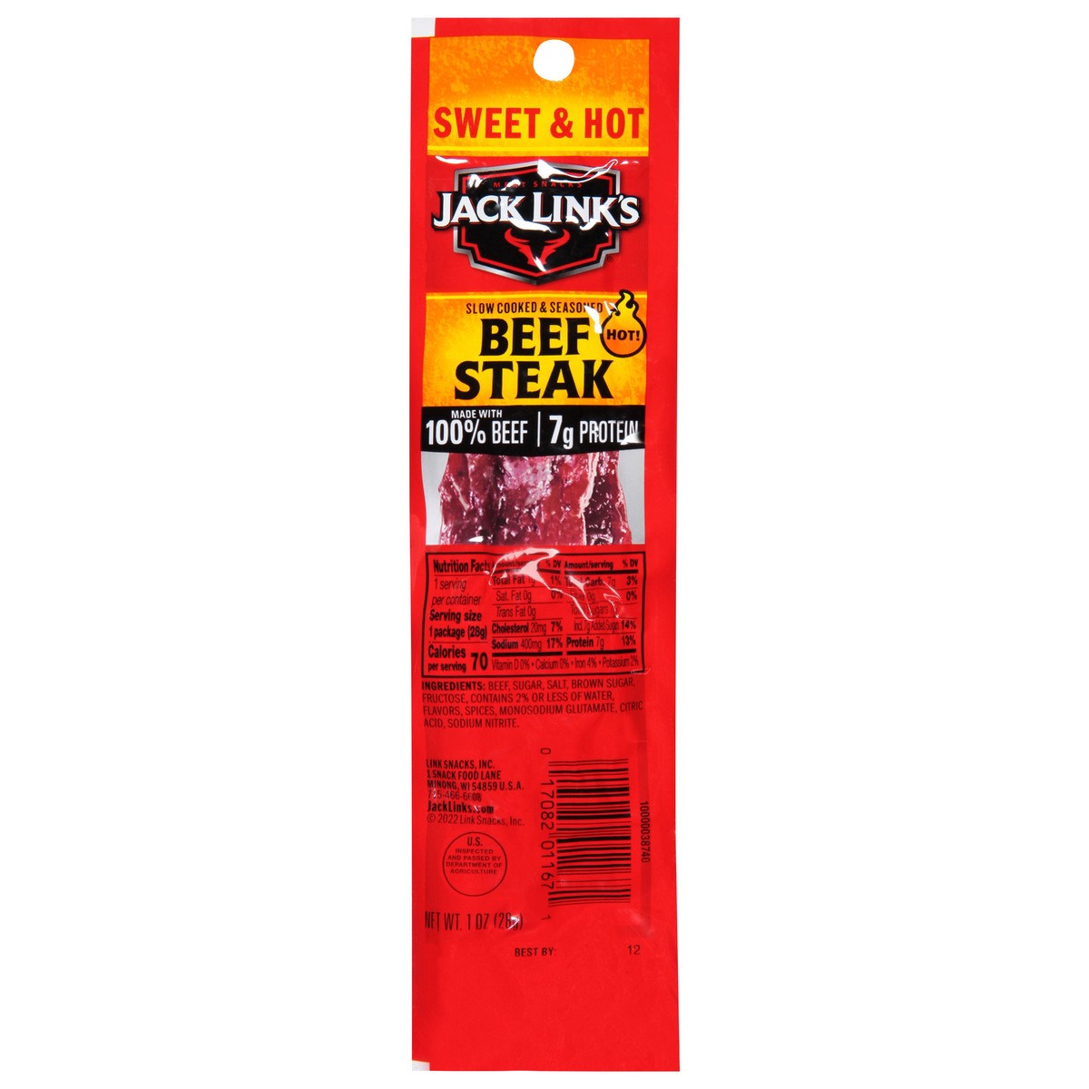 slide 1 of 11, Jack Link's Sweet & Hot Beef Steak 1 oz, 1 oz