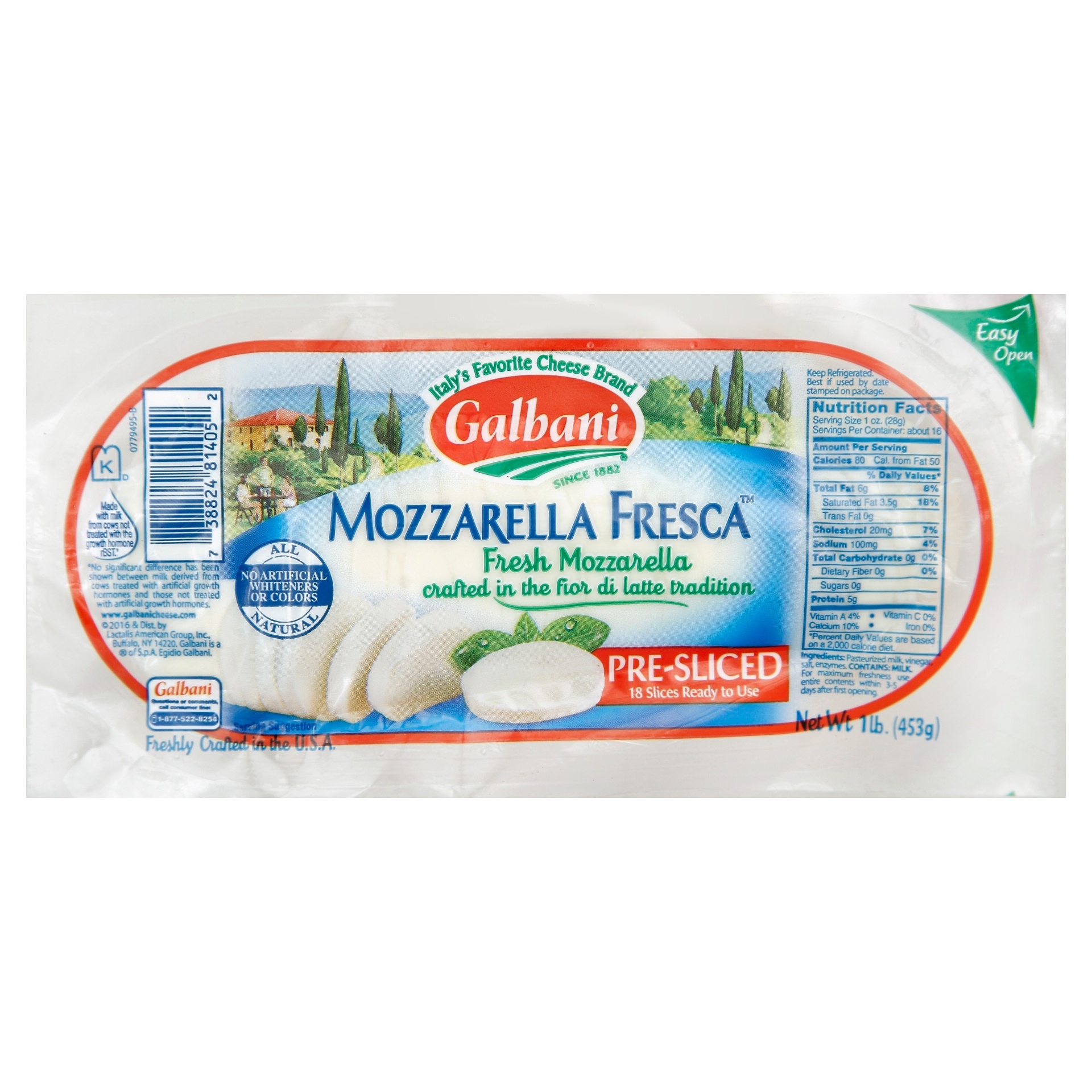slide 1 of 1, Galbani Mozzarella Fresca Fresh Mozzarella Pre-Sliced, 16 oz