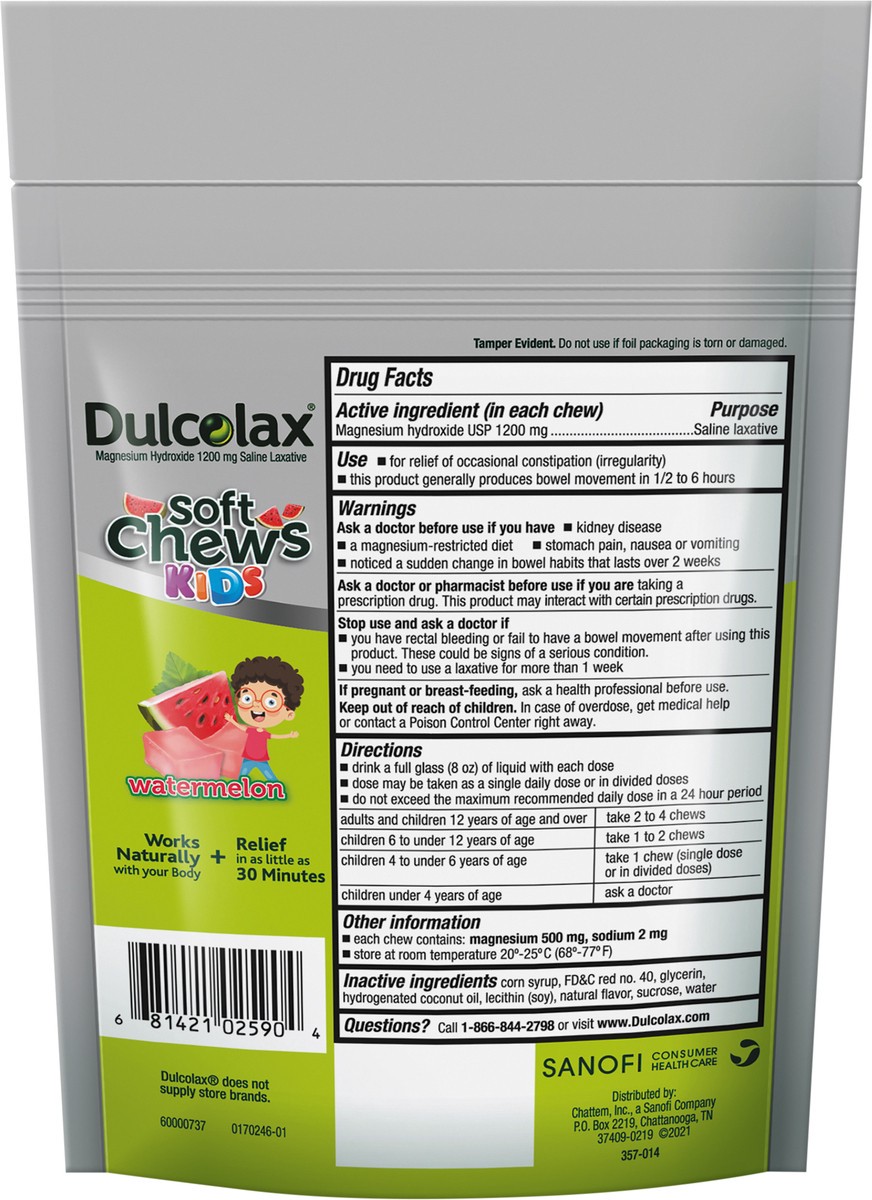 slide 4 of 5, Dulcolax Kids Saline Laxative Soft Chews, Watermelon Flavor, 15 Ct., 15 ct