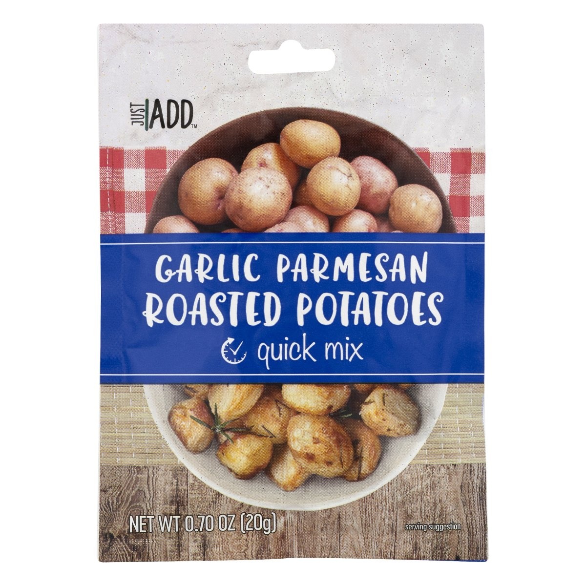 slide 1 of 1, Just Add Garlic Parmesan Roasted Potatoes Quick Mix, 0.7 oz