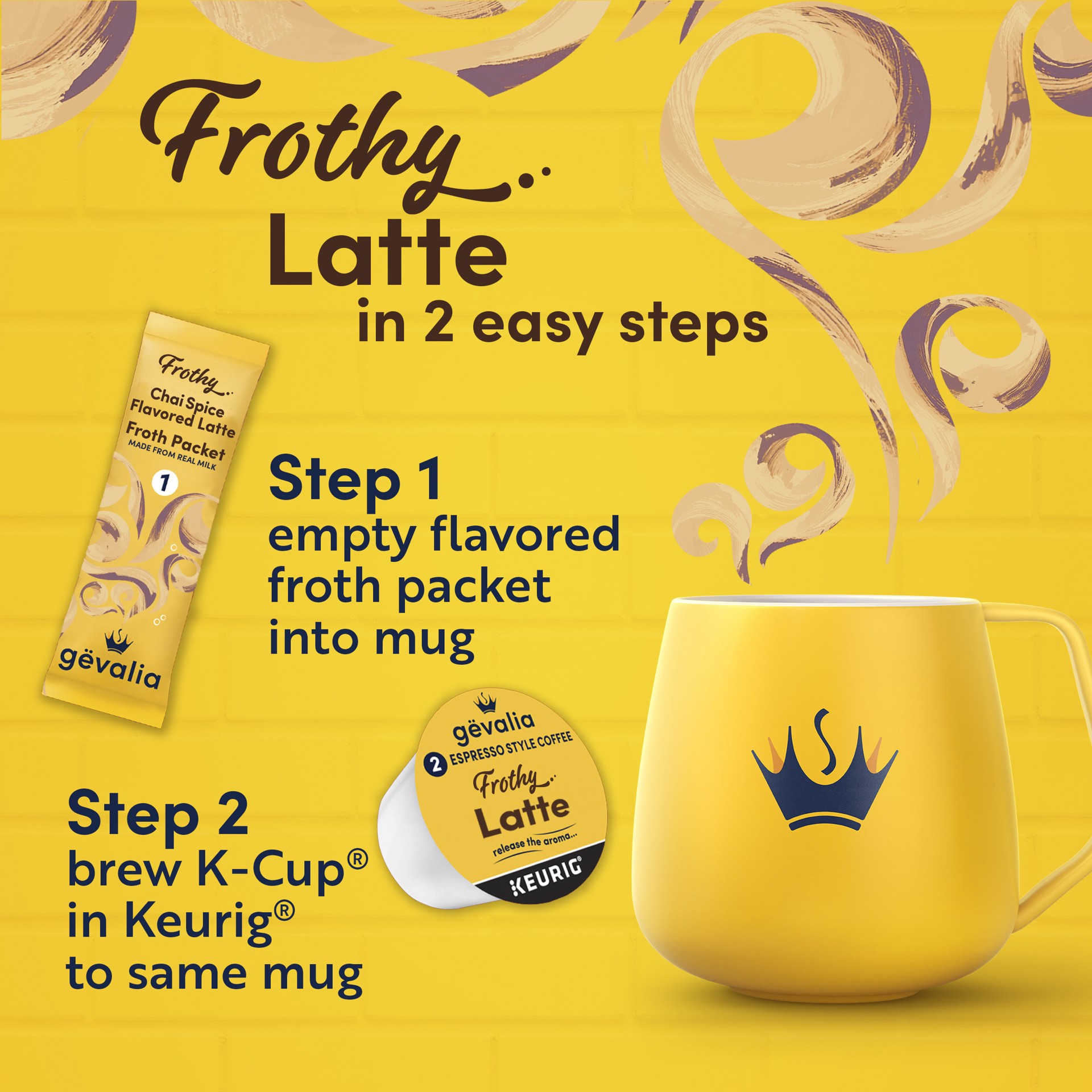 slide 3 of 5, Gevalia Frothy 2-Step Chai Spice Flavored Latte Espresso Keurig K-Cup Coffee Pods & Froth Packets, 6 ct Box, 6 ct