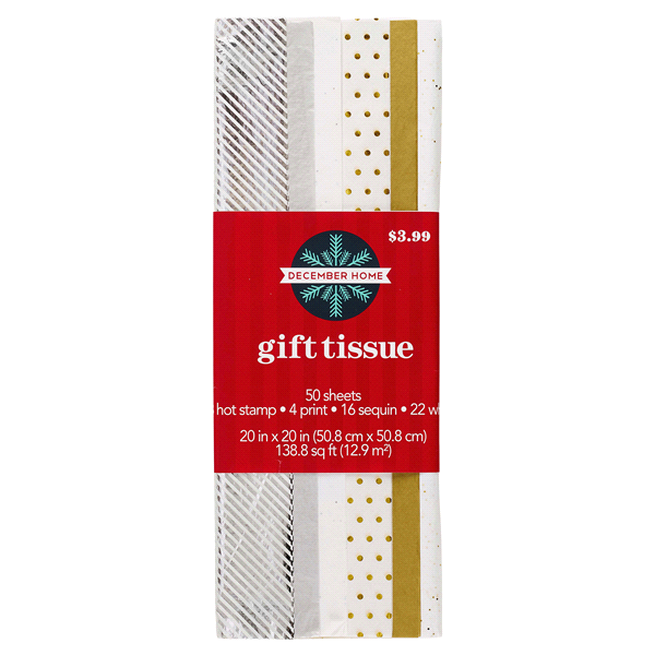 slide 1 of 1, December Home Metallic Gift Tissue, Assorted, 20in x 20in Sheets, 50 ct