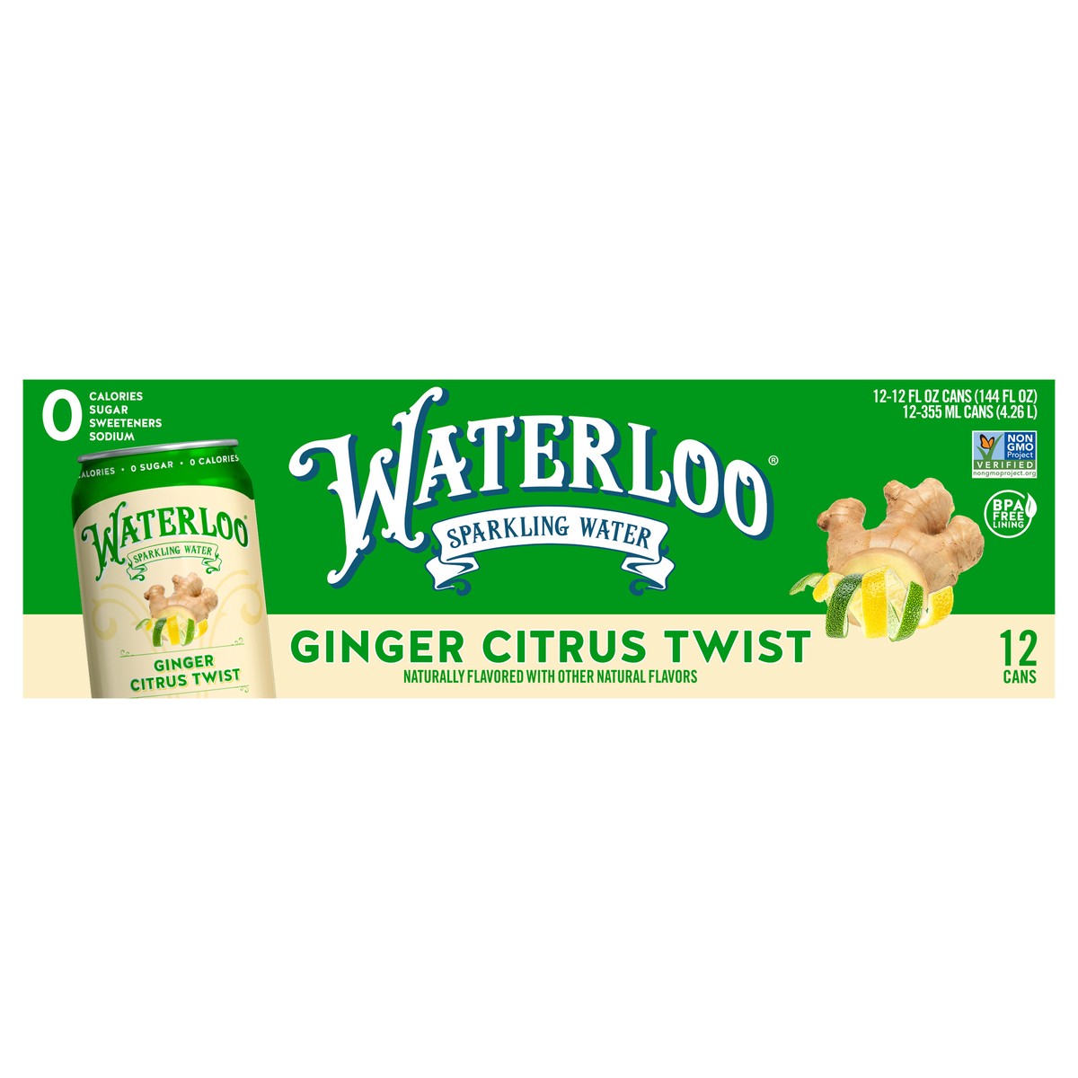 slide 1 of 2, Waterloo Ginger Citrus Twist Sparkling Water - 12 ct, 12 ct; 12 oz