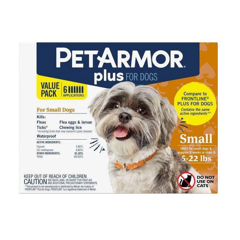 slide 6 of 7, PETARMOR Plus for Small Dogs 5-22 lbs, Flea & Tick Prevention for Dogs, 6-Month Supply, 6 ct