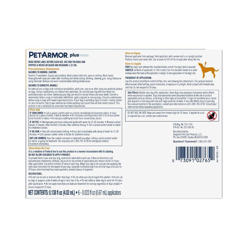 slide 5 of 7, PETARMOR Plus for Small Dogs 5-22 lbs, Flea & Tick Prevention for Dogs, 6-Month Supply, 6 ct