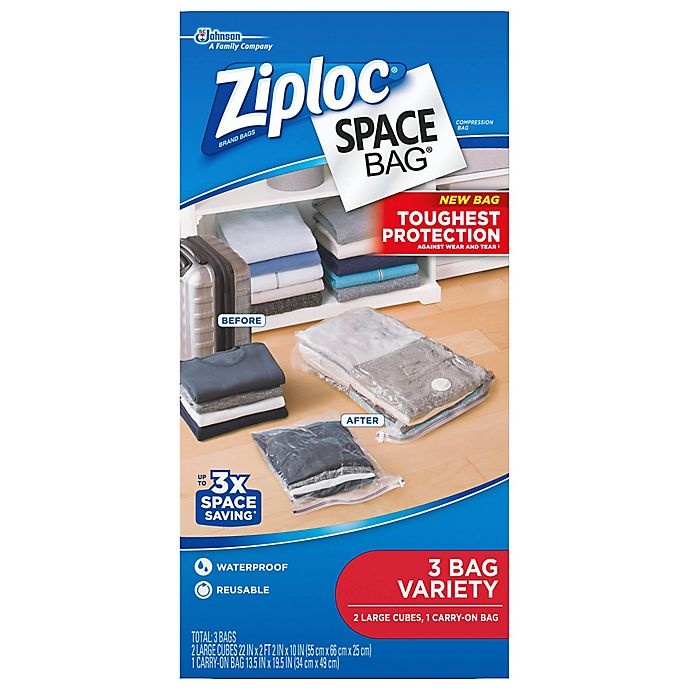 slide 1 of 1, Ziploc Space Bag Travel Cube and carryon Bags, 3 ct