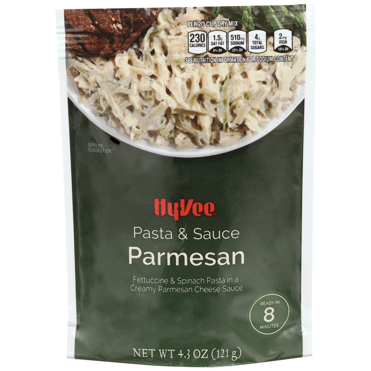 slide 1 of 1, Hy-vee Parmesan Fettuccine & Spinach Pasta In A Creamy Parmesan Cheese Sauce, 4.3 oz