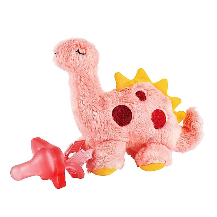 slide 1 of 5, Dr. Brown's Dinosaur Lovey Pacifier & Teether Holder - Pink, 1 ct