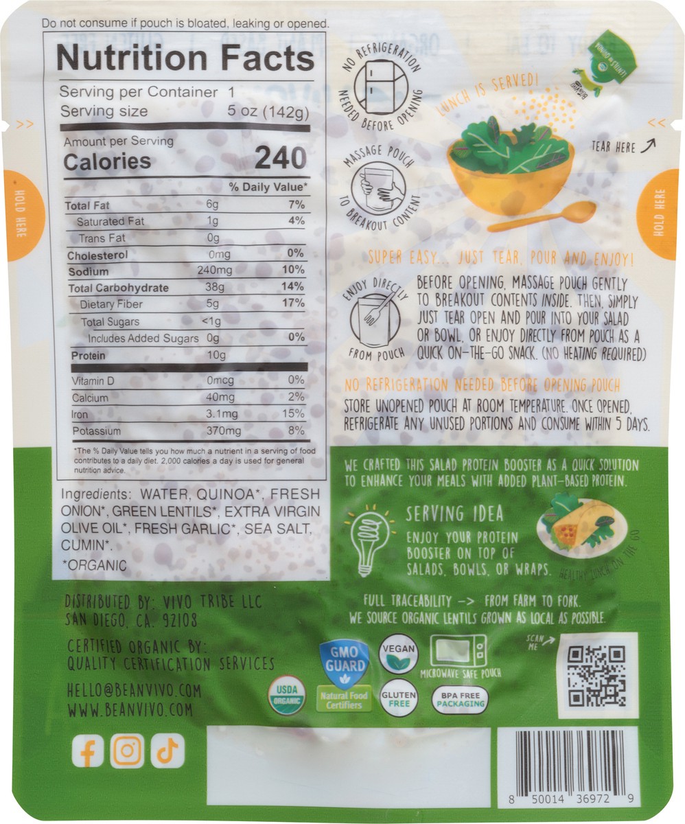 slide 12 of 12, Beanvivo Cooked Lentils & Quinoa Salad Protein Booster Seasoned - 5 OZ, 5 oz