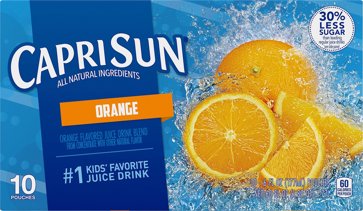 slide 5 of 9, Capri Sun Orange Naturally Flavored Juice Drink Blend, 10 ct Box, 6 fl oz Pouches, 10 ct; 6 fl oz