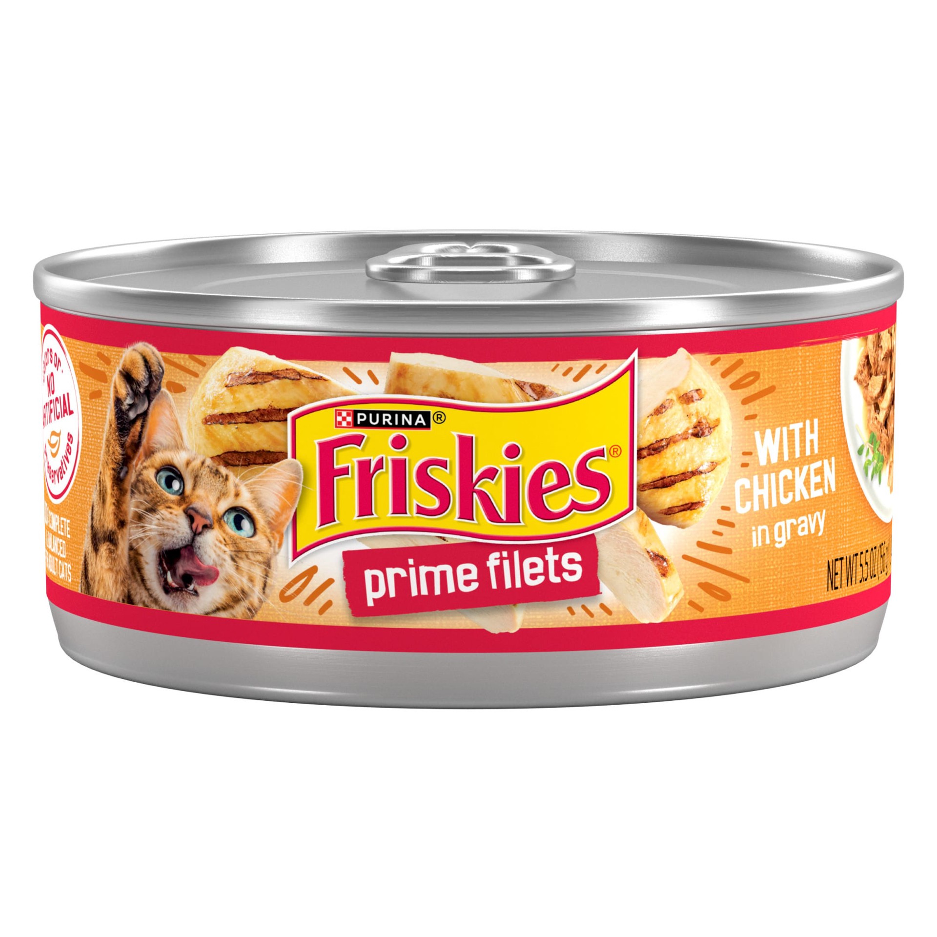 slide 1 of 7, Friskies Purina Friskies Gravy Wet Cat Food, Prime Filets With Chicken - 5.5 oz. Can, 5.5 oz