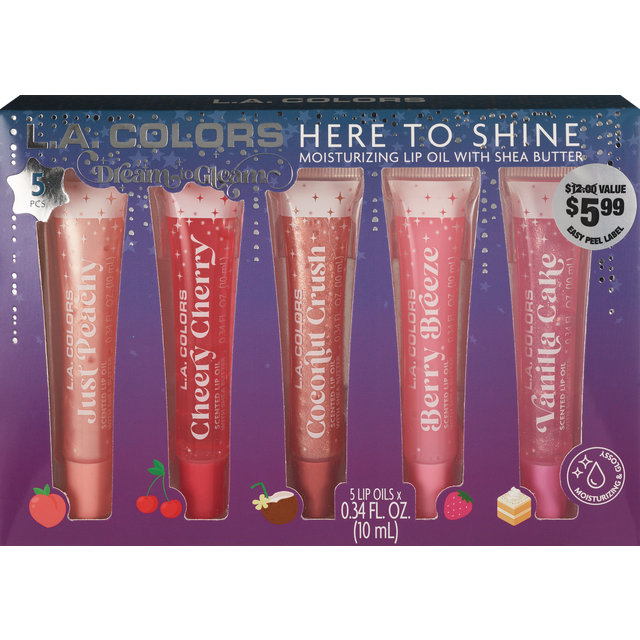 slide 1 of 1, LA COLORS L.A. Colorsâ 5 Pcs Here To Shine Lip Oil Set Display, 1 ct