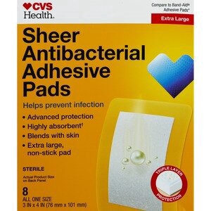 slide 1 of 1, CVS Health Anti-Bacterial Adhesive Pads, Extra Large, 8 Ct, 1 ct
