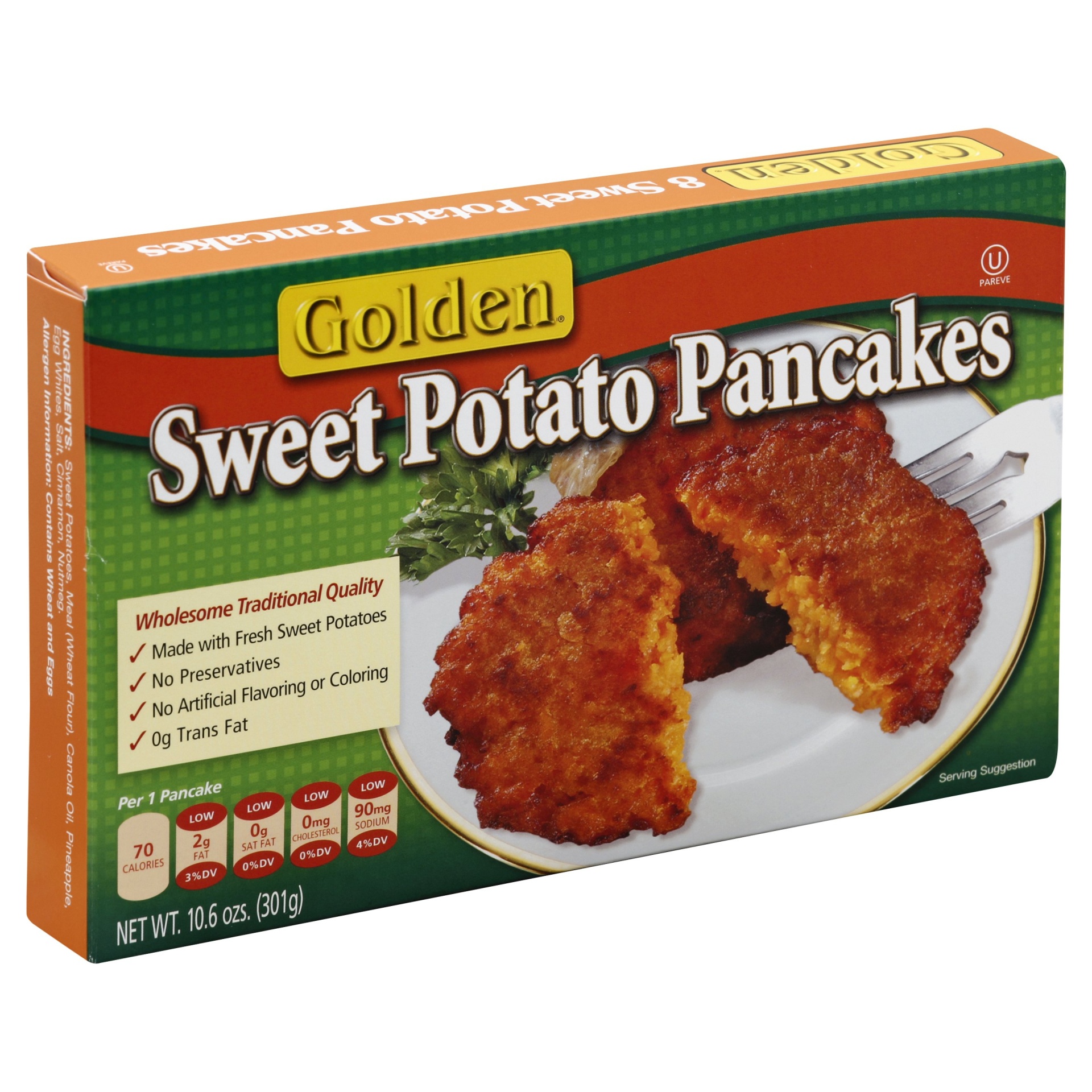 slide 1 of 1, Golden All Natural Sweet Potato Pancakes, 10.6 oz