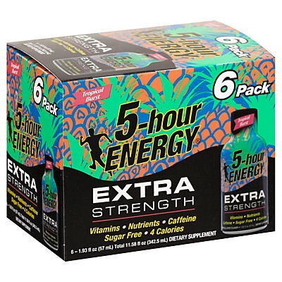 slide 1 of 1, 5-hour ENERGY Shot Extra Strength Tropical Burst 6 pack, 1.93 oz