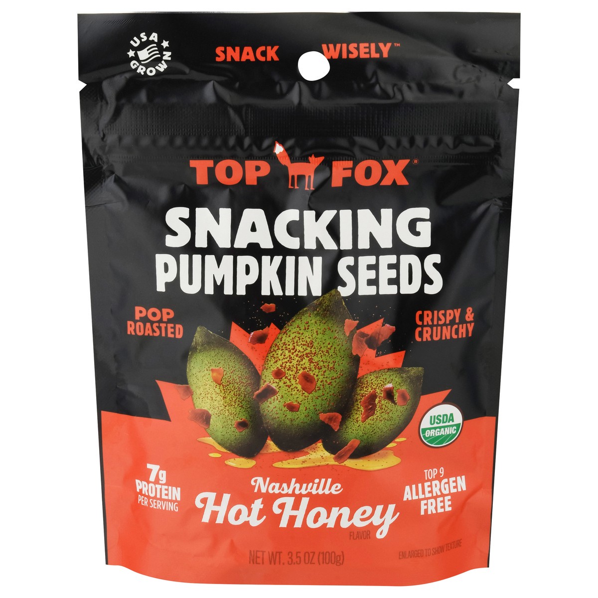 slide 1 of 13, Top Fox Snacking Nashville Hot Honey Pumpkin Seeds 3.5 oz, 3.5 oz