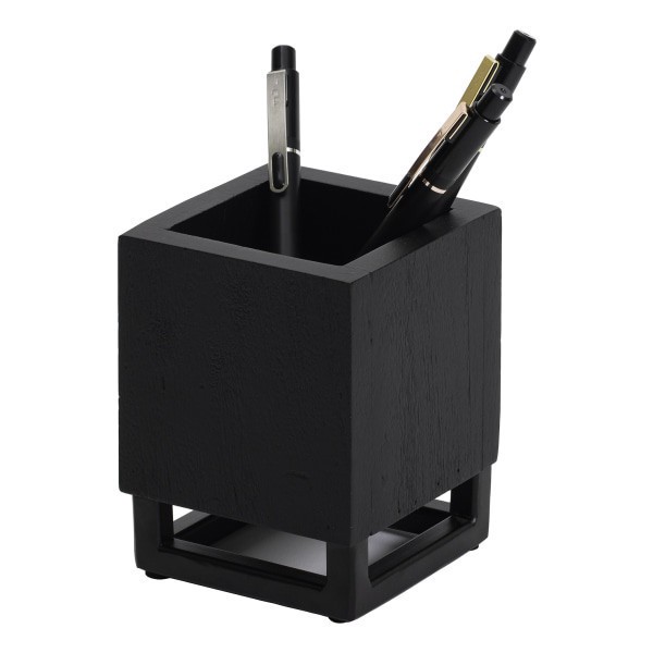 slide 5 of 7, Realspace Acadia Wood/Metal Pen Cup, 4-1/4""H X 3-1/4""W X 3-1/4""D, Black, 1 ct