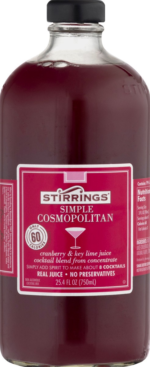 slide 8 of 12, Stirrings Cosmopolitan Mix, Non Alcoholic Cocktail Mixer, 750ml Bottle, 750 ml