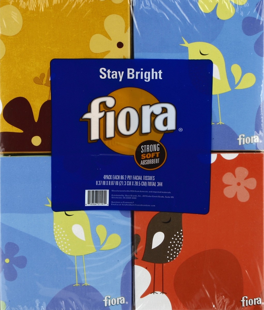 slide 1 of 5, Fiora Facial Tissue 4Pk, 86 ct