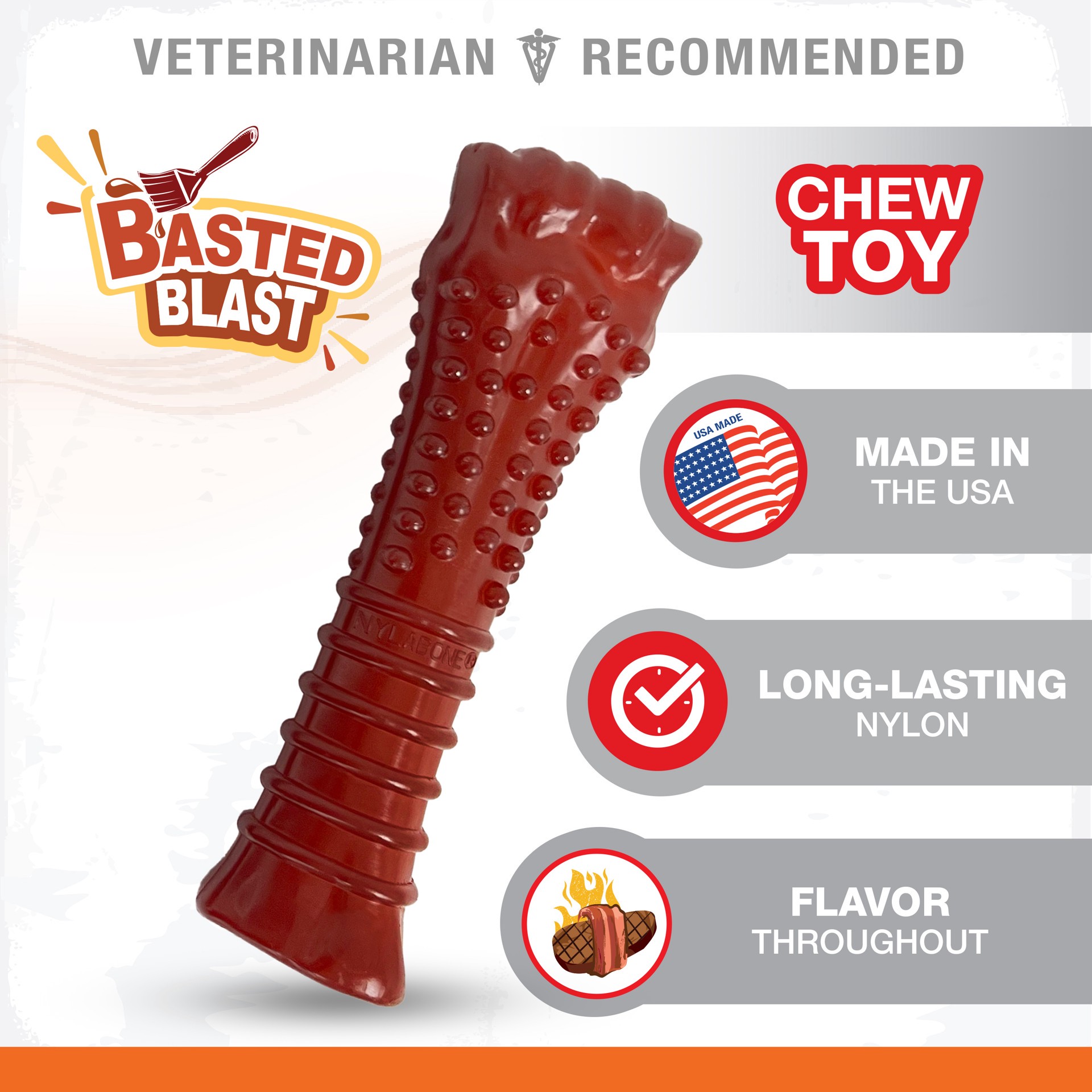 slide 4 of 10, Nylabone Bacon Basted Flavor/Steak Flavor Dog Toy 1 Each, 1 ct