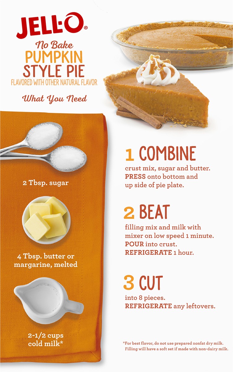 slide 3 of 13, Jell-O No Bake Pumpkin Style Pie Dessert Kit with Filling Mix & Crust Mix, 9.2 oz