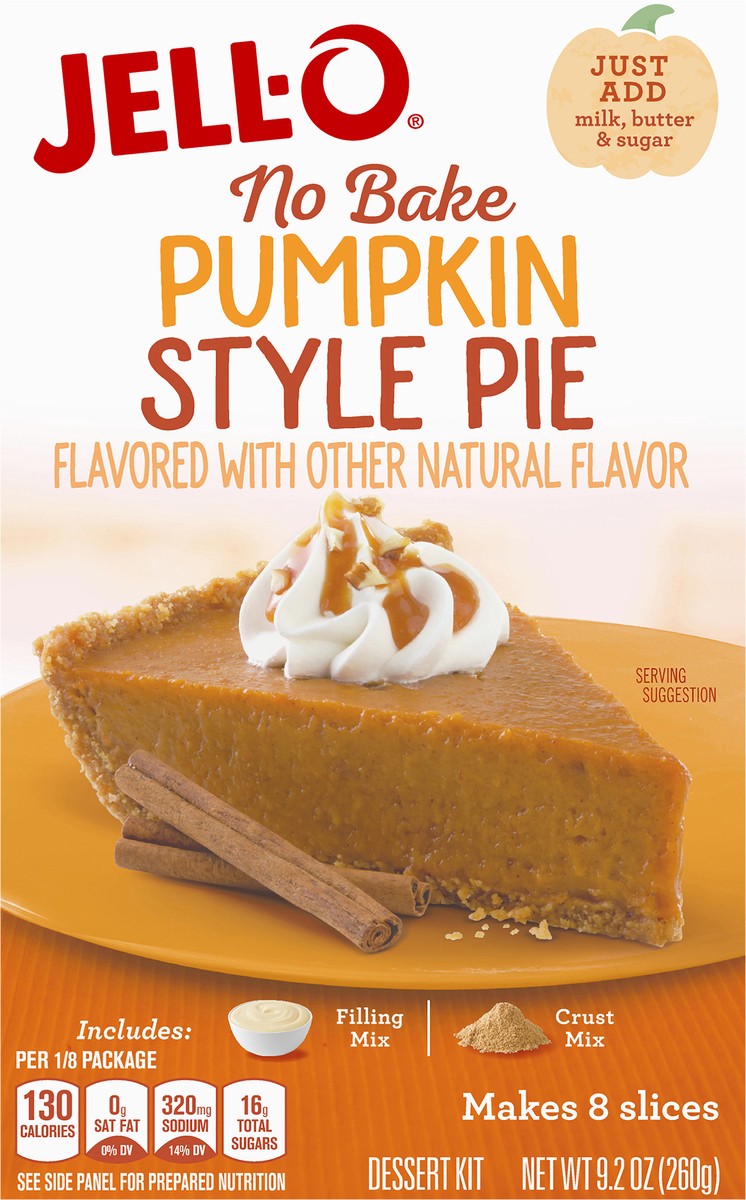 slide 8 of 13, Jell-O No Bake Pumpkin Style Pie Dessert Kit with Filling Mix & Crust Mix, 9.2 oz