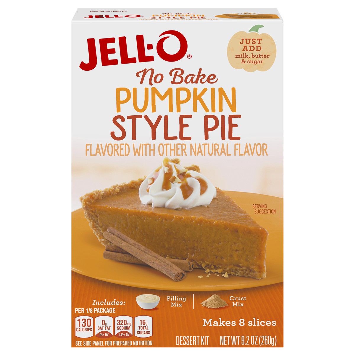 slide 5 of 13, Jell-O No Bake Pumpkin Style Pie Dessert Kit with Filling Mix & Crust Mix, 9.2 oz