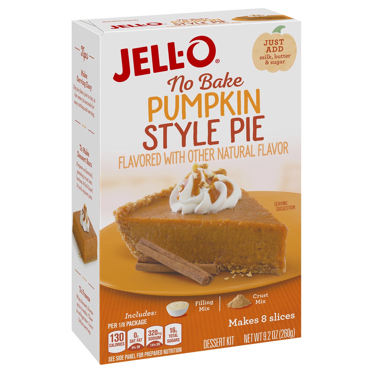 slide 9 of 13, Jell-O No Bake Pumpkin Style Pie Dessert Kit with Filling Mix & Crust Mix, 9.2 oz