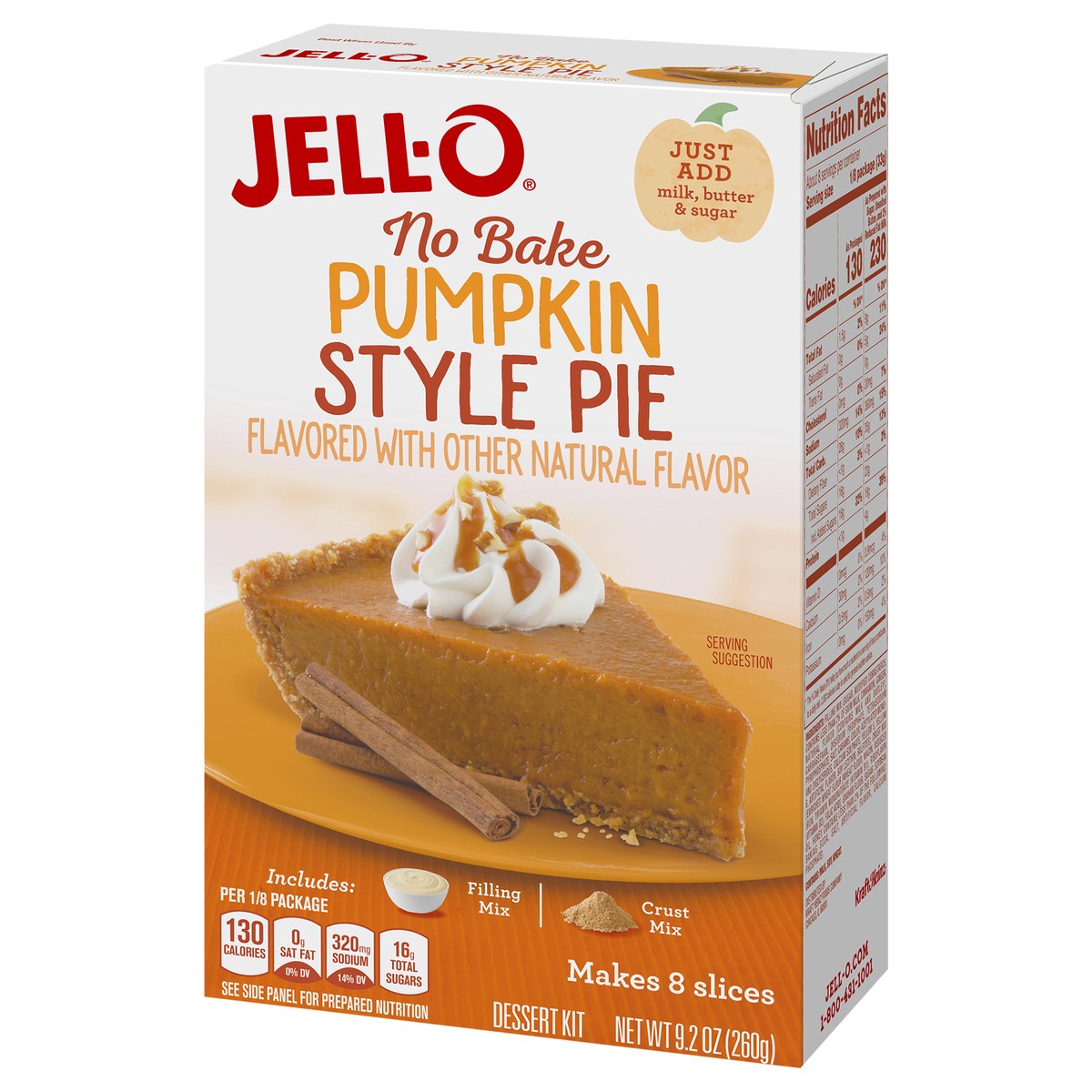 slide 6 of 13, Jell-O No Bake Pumpkin Style Pie Dessert Kit with Filling Mix & Crust Mix, 9.2 oz