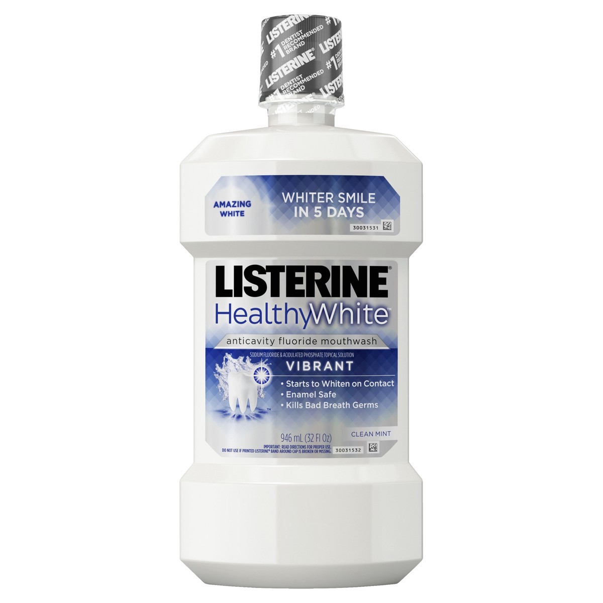 slide 4 of 6, Listerine Healthy White Vibrant Multi-Action Fluoride Mouthwash, Tooth Whitening Oral Rinse, Foaming Anticavity Mouthwash For Whitening Teeth & Fighting Bad Breath, 32 fl. oz, 33.8 oz