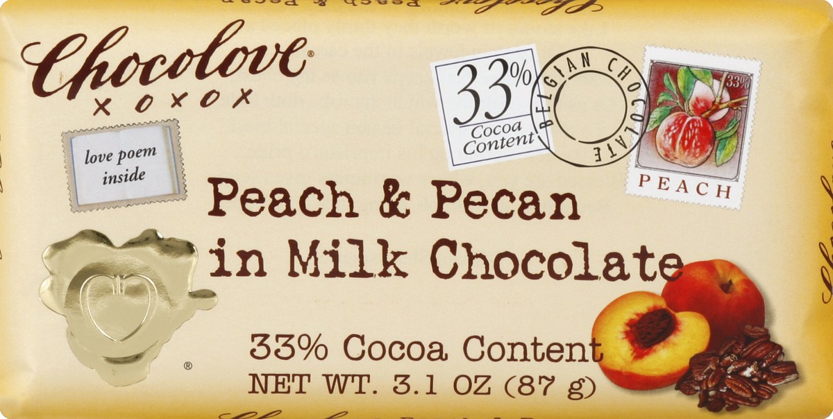 slide 5 of 5, Chocolove Peach & Pecan In Milk Chocolate Bar, 3.2 oz