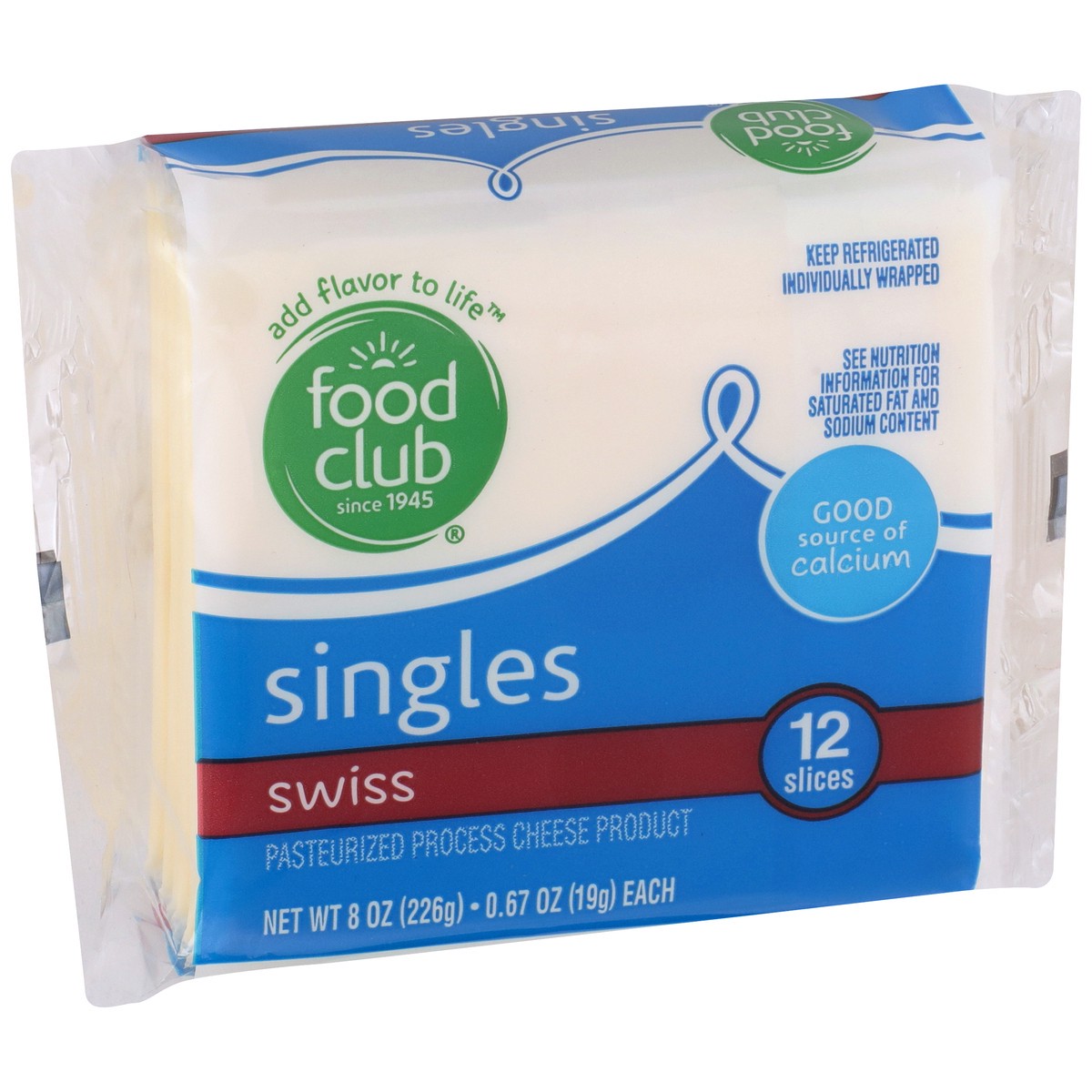 slide 2 of 9, Food Club Swiss Pasteurized Process Cheese Product Singles, 8 oz