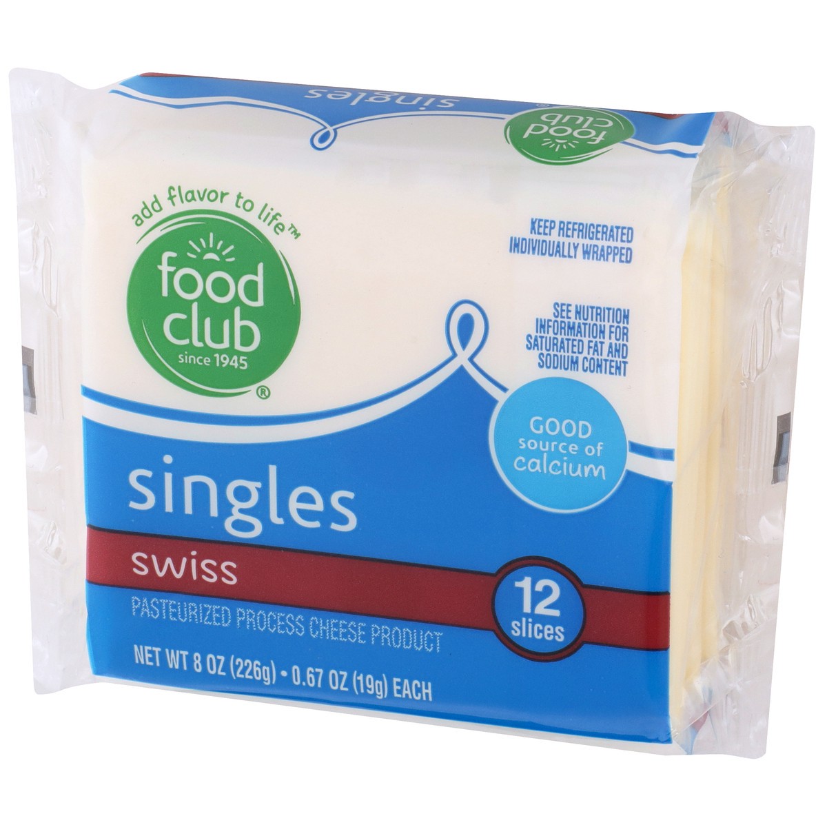 slide 3 of 9, Food Club Swiss Pasteurized Process Cheese Product Singles, 8 oz