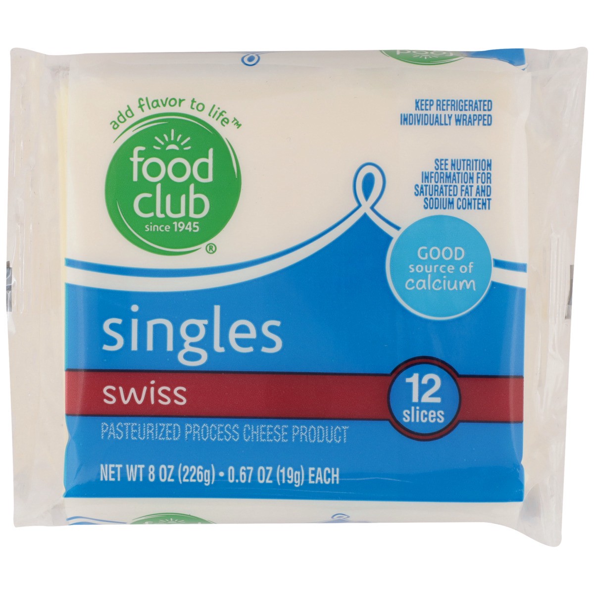 slide 8 of 9, Food Club Swiss Pasteurized Process Cheese Product Singles, 8 oz