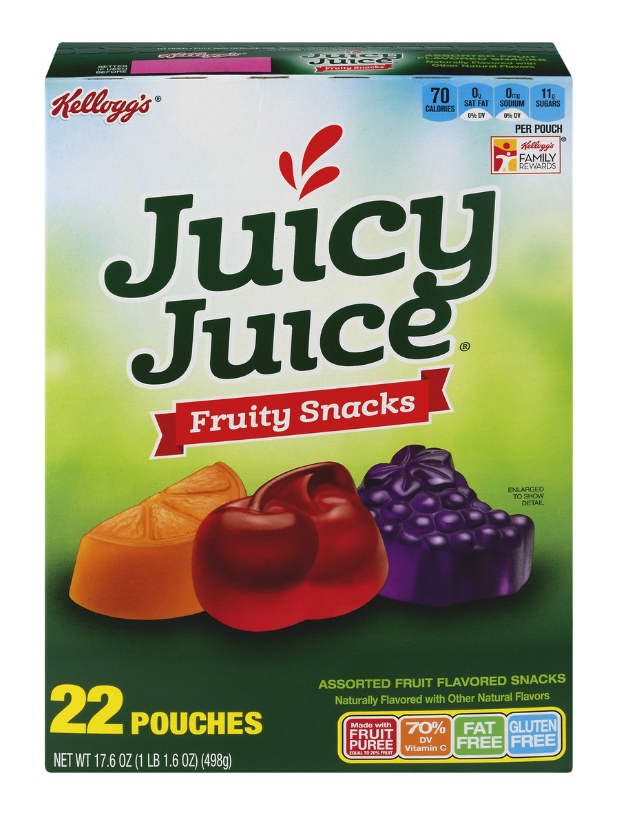 slide 1 of 4, Kellogg's Juicy Juice Assorted Fruit Flavored Fruity Snacks, 22 ct; 22 g